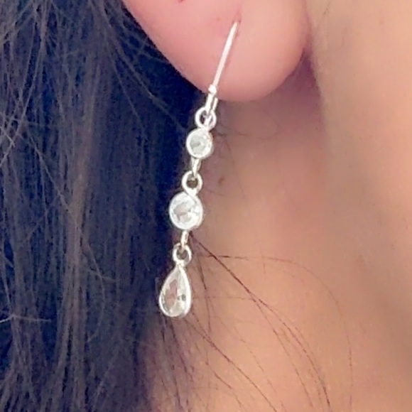 Sterling Silver Cubic Zirconia Dangle Earrings - Picture 8 of 10